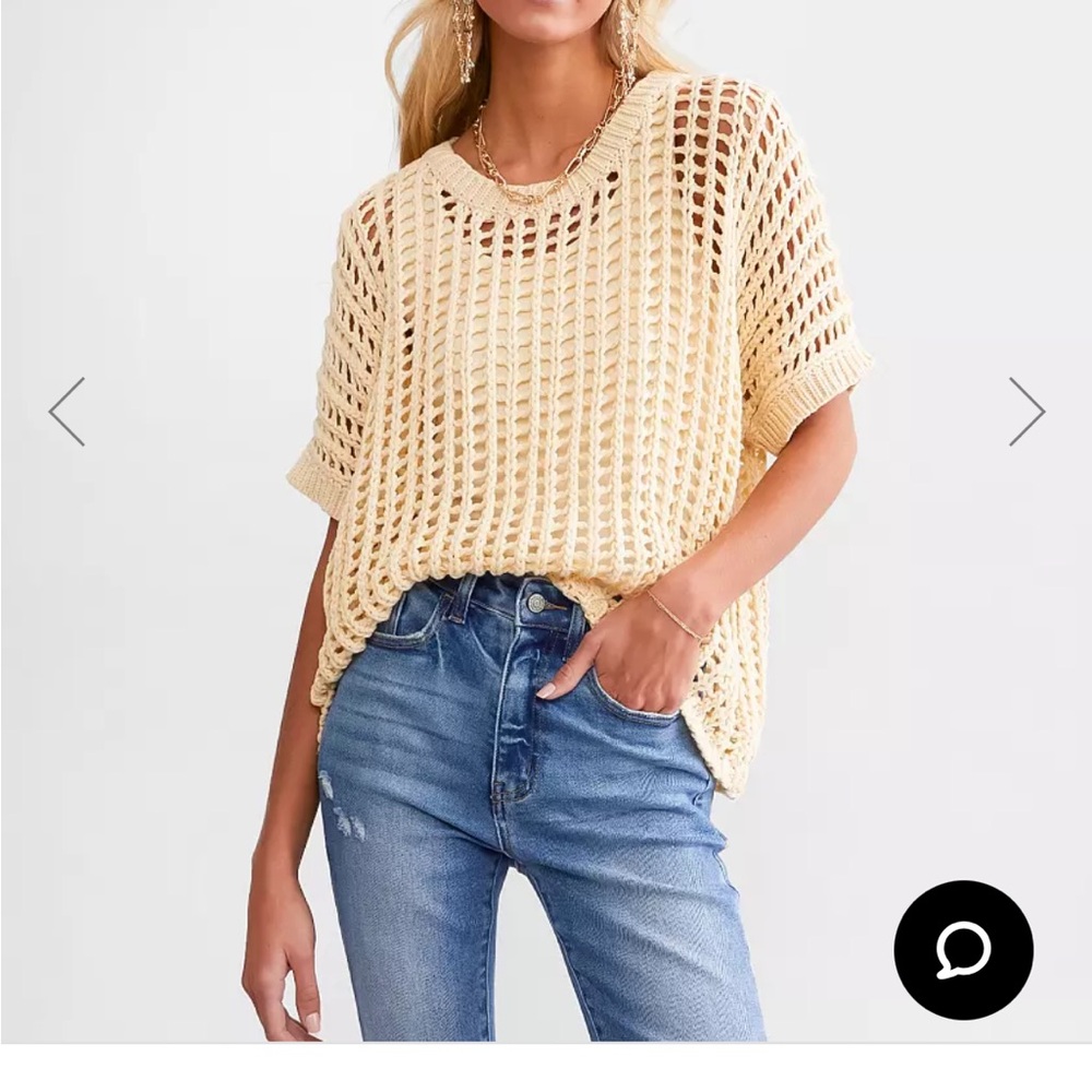 HYFVE Short Sleeve Sweater Top Cream Size Small